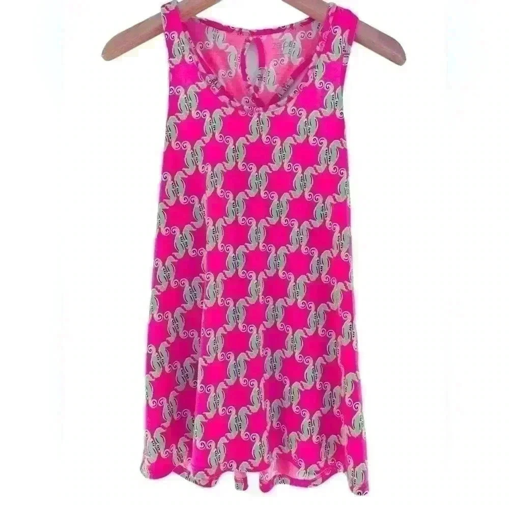 Zelos Seahorse racerback hot Pink & Green Tank Top Size Medium